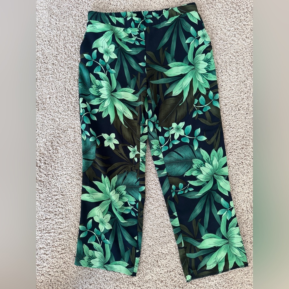Cynthia Rowley - Green & Navy Leaf Print Ankle Pants - Size 10